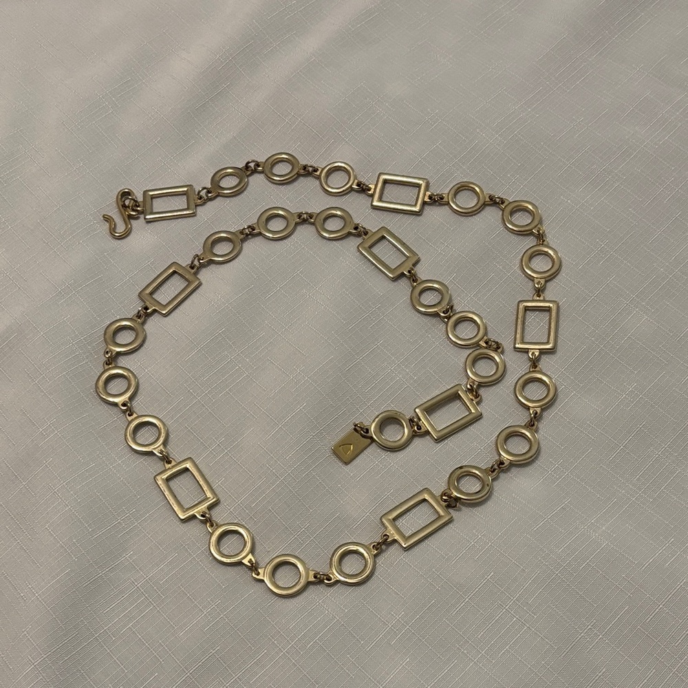VTG Liz Claiborne Gold Rectangle & Circle Metal Chain Link Belt SZ 38 Mod Style